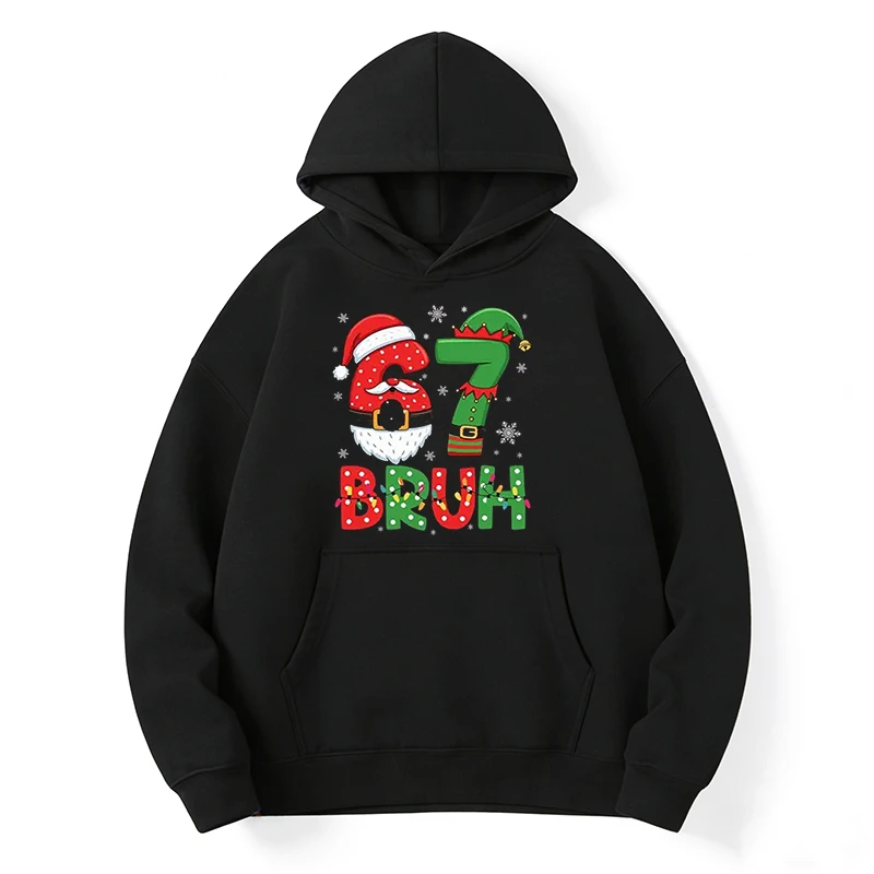 Santa'S Elves Holiday Lighting & Decor Llc - 67 Bruh Christmas Hoodie, Unisex Drawstring