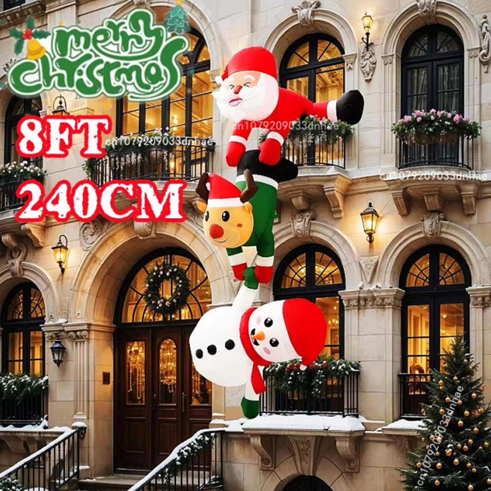 Santa'S Elves Holiday Lighting & Decor Llc - 2.4M Inflatable Christmas Stacked Santa Elf