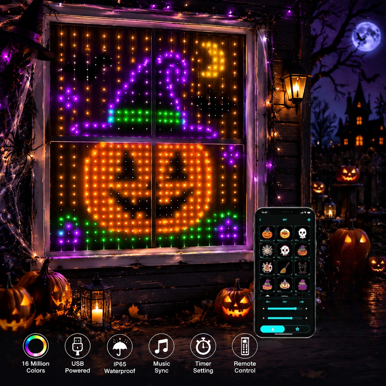Fairy Light Curtain - Halloween LED Smart Curtain Lights Waterproof