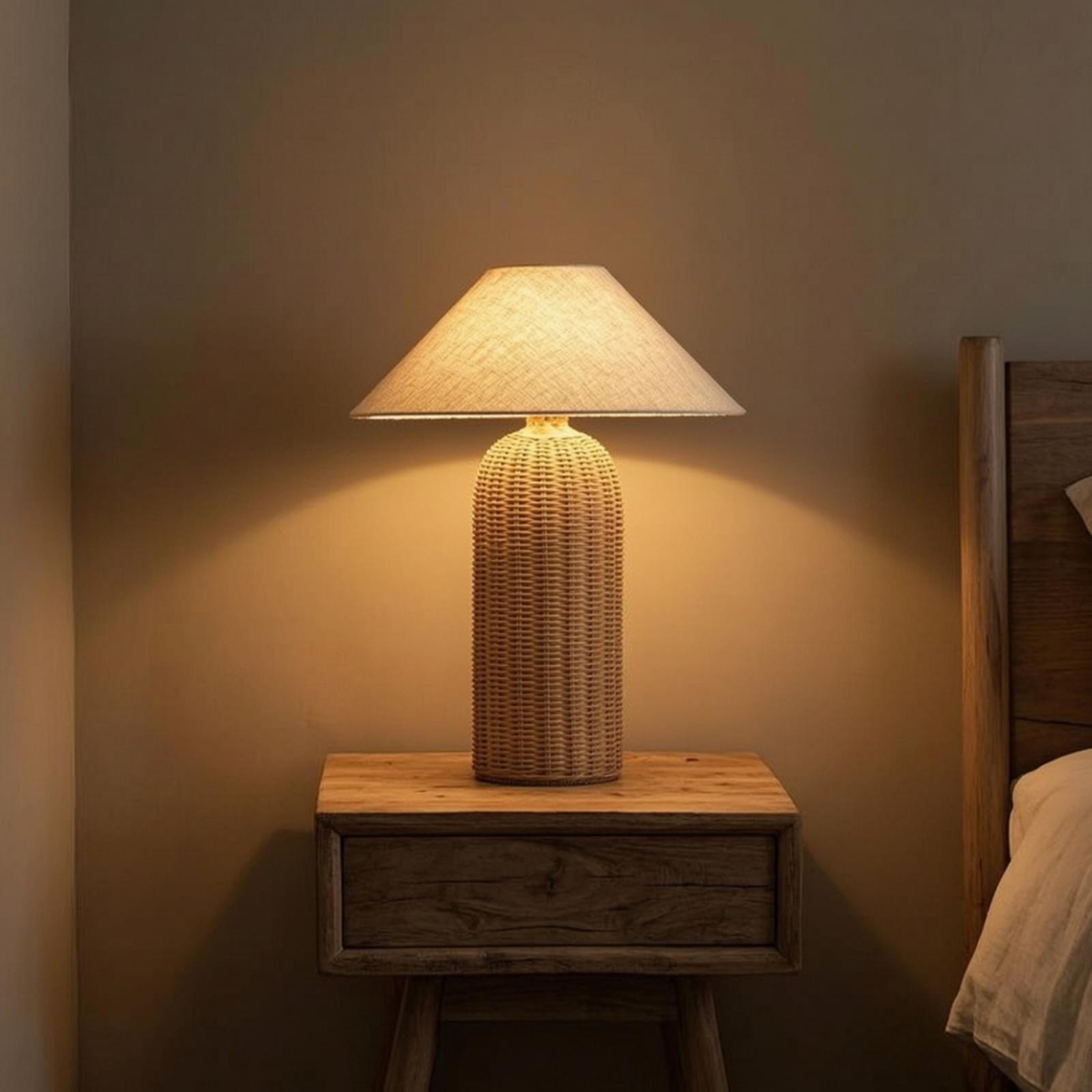 Bedside Lamp Rattan Base Fabri - Lighting Decoration In Bedroom 评论和价格