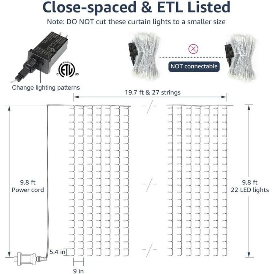 594 LED Curtain Lights 20 x 10 - Fairy Light Curtain 评论和价格