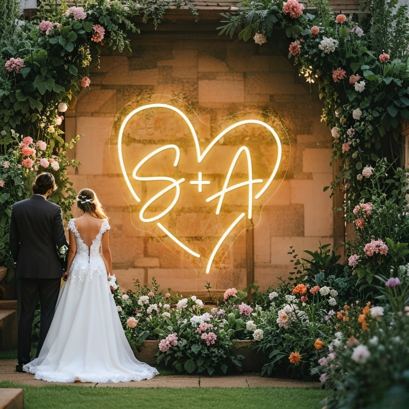 Custom Initials Heart LED Neon - Lighting Decoration Wedding 评论和价格