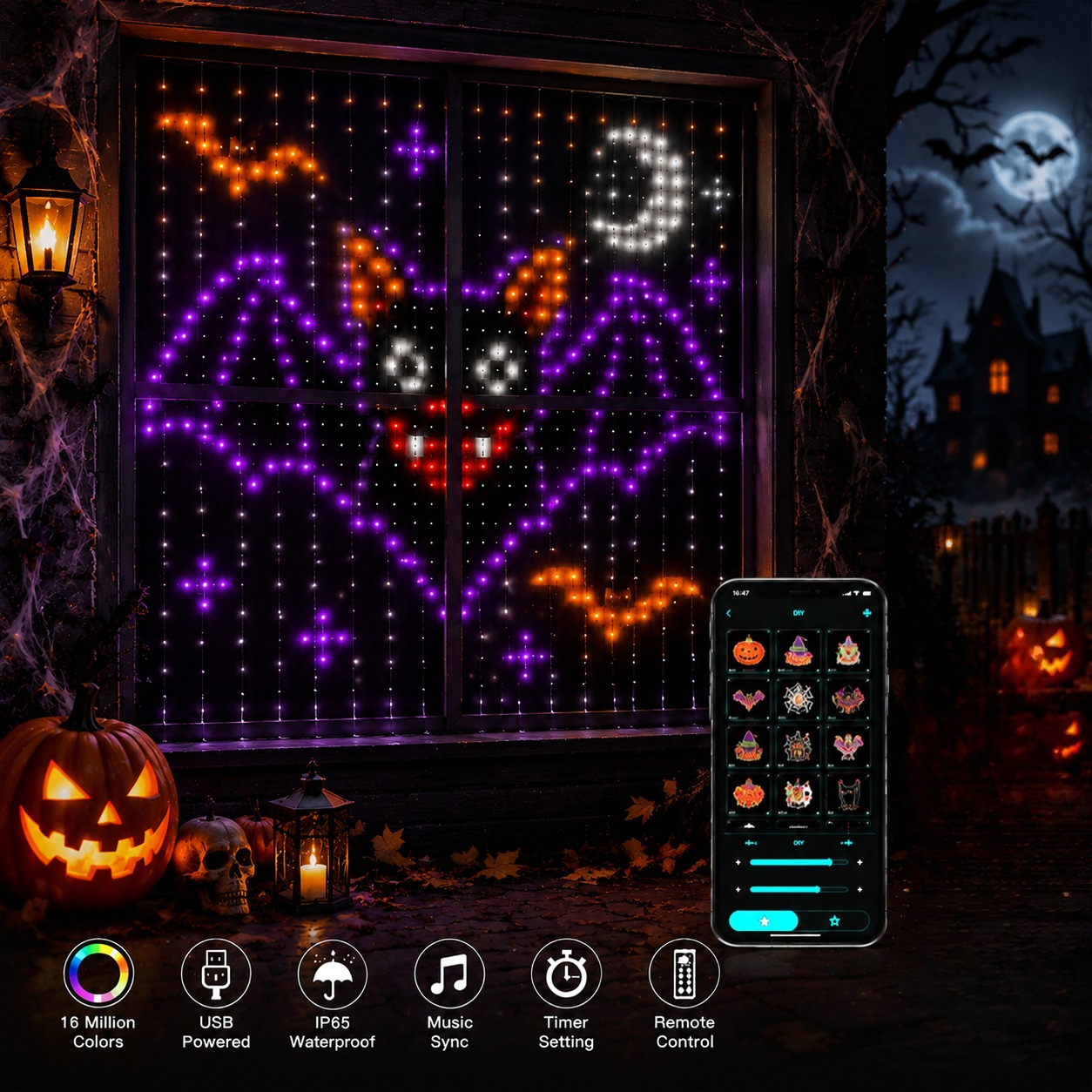 Halloween LED Curtain Lights U - Fairy Light Curtain 评论和价格