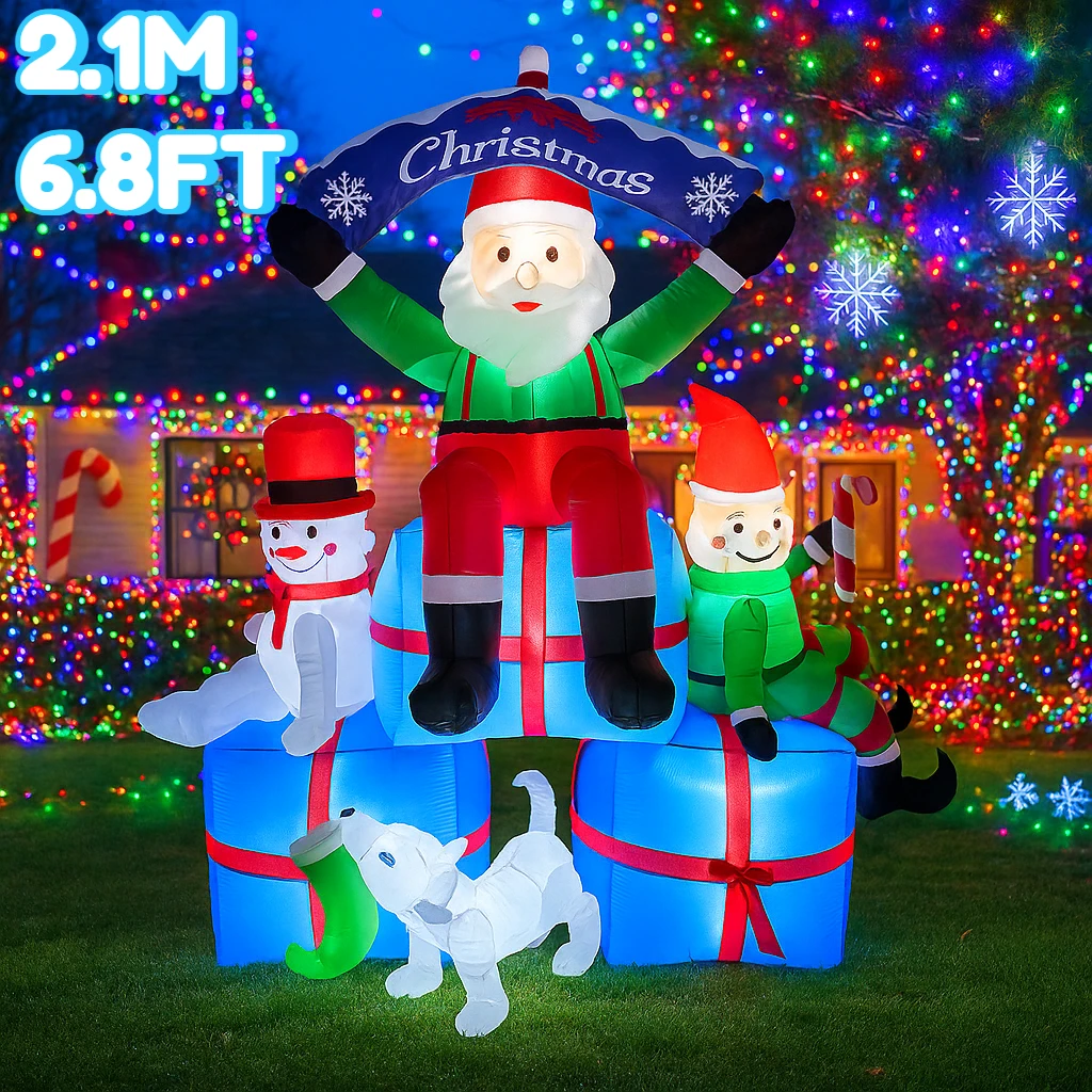 2.1M/6.8FT Santa Snowman Elf D - Santa'S Elves Holiday Lighting & Decor Llc 评论和价格