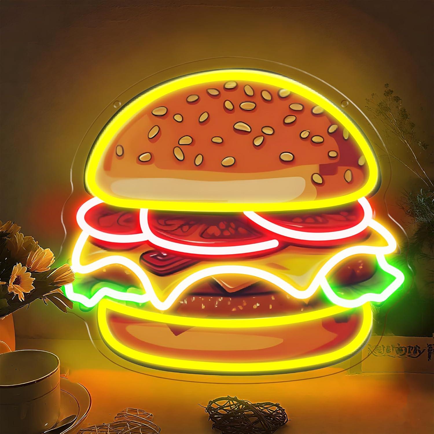 Burger Neon Sign LED Hamburger - Lighting Decoration Ideas 评论和价格