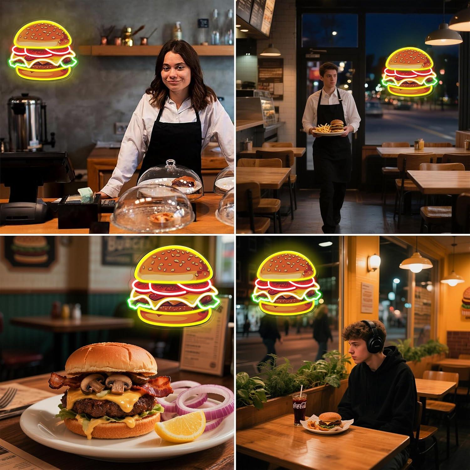 Burger Neon Sign LED Hamburger - Lighting Decoration Ideas 评论和价格